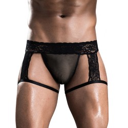 men transparent black lace boxers