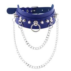 pu leather silver nail collar with chain