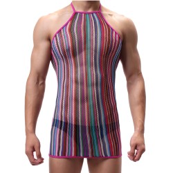 men haltered colorful striped mesh dress